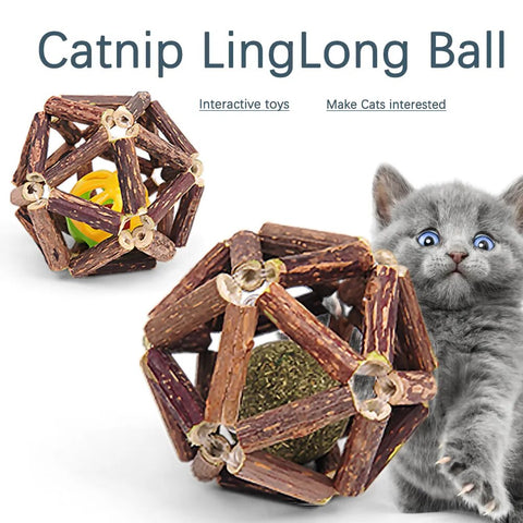 Catnip Ball Cat Toys Interactive Toy For Kitten Matatabi Polygonum Cleaning Cats Teeth Healthy Catnip Wooden Balls Pet supplies