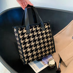 Fashion-Style Houndstooth Lady's Bags Simple and Stylish Casual Large Capacity Portable Tote Lunch Box Bag for Work