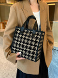 Fashion-Style Houndstooth Lady's Bags Simple and Stylish Casual Large Capacity Portable Tote Lunch Box Bag for Work