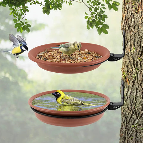 Wall Hanging Bird Feeder Bowl Tree Mounted Bird Bath Spa Include 2 Bird Trays Metal Rings and Screws
