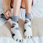 Dreamlikelin Kawaii Cartoon White Socks for Women Cute 3d Dog Cat Paw Pattern Female Fleece Warm Funny Socks Home Floor Sleeping