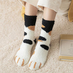 Dreamlikelin Kawaii Cartoon White Socks for Women Cute 3d Dog Cat Paw Pattern Female Fleece Warm Funny Socks Home Floor Sleeping