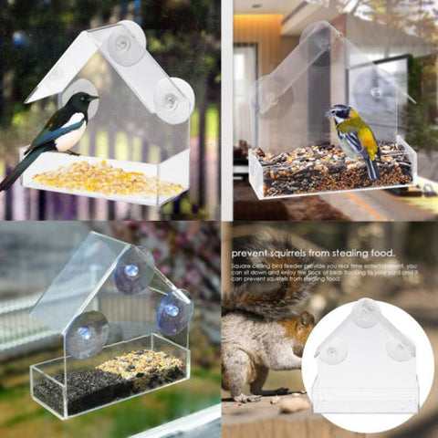 Official Acrylic Clear House Window Bird Feeder Birdhouse With Suction Outdoor Garden Feeding