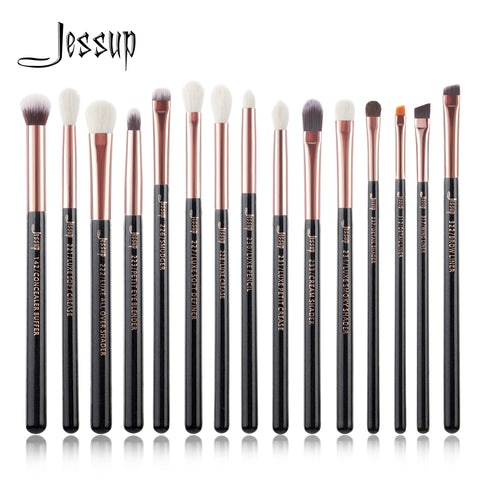 Jessup Makeup Brushes Set 15pcs Make up Brush Tools kit Eye Liner Shader natural-synthetic hair Rose Gold/Black T157