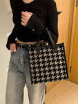 Fashion-Style Houndstooth Lady's Bags Simple and Stylish Casual Large Capacity Portable Tote Lunch Box Bag for Work