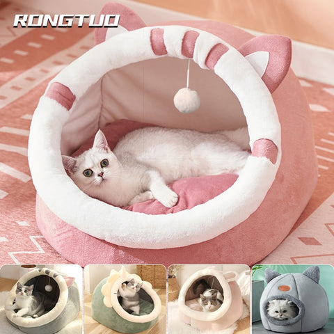 Cat Bed Warm Pet Basket Cozy Kitten Lounger Cushion Winter Cat House Tent Very Soft Small Dog Mat Bag For Washable Cave Cat Beds