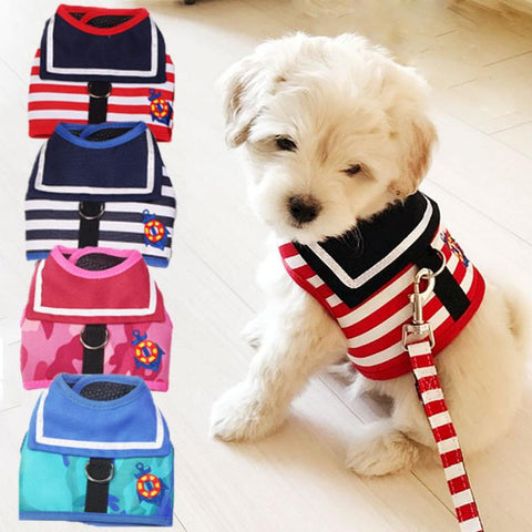 Dog Clothes Soft Breathable Navy Style Leash