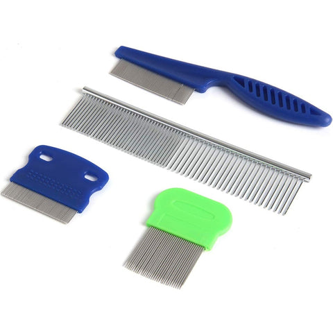 Small Dog Combs Sets of 4 Pet Grooming Comb For Puppy Cats Dogs Lice Comb Tear Stain Remover Stainless Steel Cleaning Pets Tool